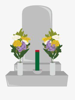坟墓灰色墓碑前的花朵高清图片
