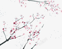 粉色樱桃树卡通手绘樱桃枝高清图片