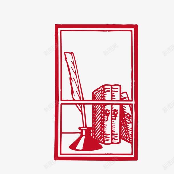 红色窗台插画矢量图eps免抠素材_88icon https://88icon.com 丝网印刷 印章 古籍 复古 手绘 插画图 版画 矢量图 矢量红白装饰插图 窗台 红色 红色木刻版画 红色矢量装饰图案 美食印章 羽毛笔 艺术 装饰