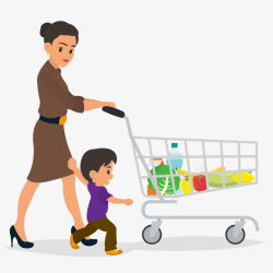 妈妈教小孩走路母子超市购物插画矢量图高清图片