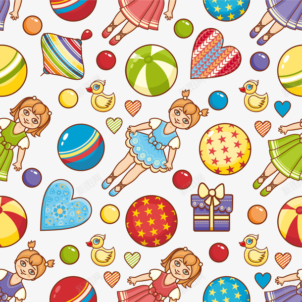 卡通洋娃娃玩偶和玩具矢量图ai免抠素材_88icon https://88icon.com 卡通 彩球 彩色 洋娃娃 玩偶 玩具 背景装饰 矢量图