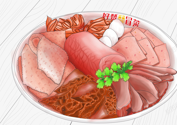 手绘桌子上的中国菜冒菜psd免抠素材_88icon https://88icon.com 中国菜 中国菜手绘 冒牛肉 冒菜 手绘 插画 木纹 桌子