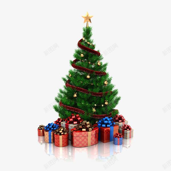圣诞树png免抠素材_88icon https://88icon.com 五星 圣诞节 礼物盒子 红带子 装饰 金色球
