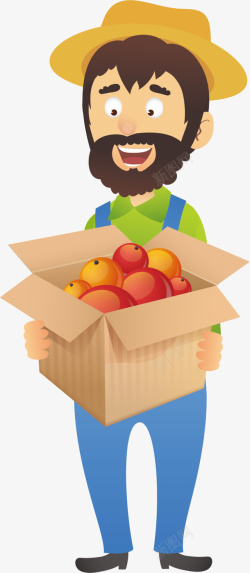 帽子苹果抱着满箱水果的长胡须男士矢量图高清图片