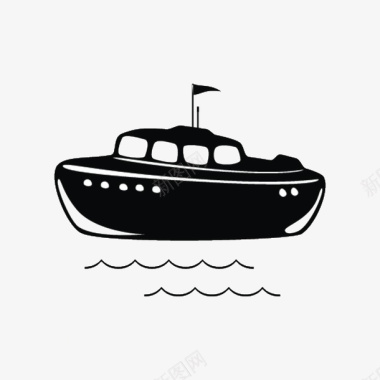 游艇黑白插图图标图标