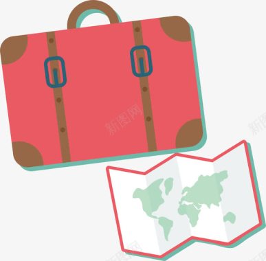 度假留学旅行创意红色箱包地图图标矢矢量图图标