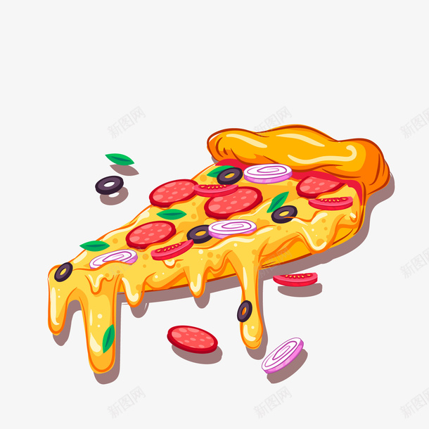 创意流淌奶酪的三角披萨png免抠素材_88icon https://88icon.com 卡通披萨 卡通食物 奶酪披萨 美味食物 背景装饰