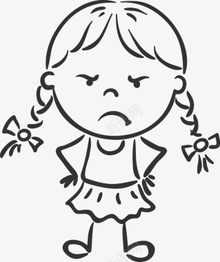 手绘图片生气的小女孩图标图标