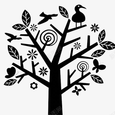 花鸟国画朝气的生命之树图标图标