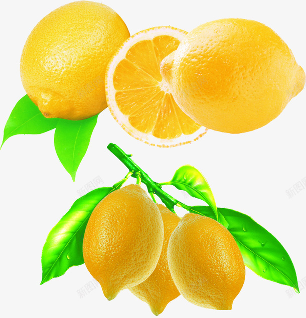 带叶子的黄柠檬png免抠素材_88icon https://88icon.com 叶子 多个 柠檬 黄色