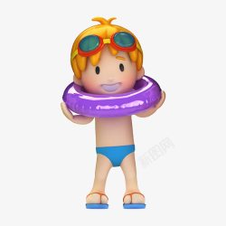 游泳镜戴着紫色游泳圈的男孩高清图片
