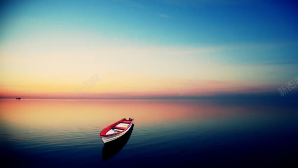 湖面上的红色小船海报背景背景
