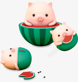 c4d卡通坐在西瓜上的猪猪装饰素材