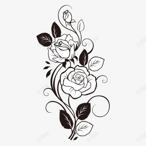 手绘黑白玫瑰花卉png免抠素材_88icon https://88icon.com 填色练习 布料印花 底图 手绘花卉 漂亮花卉 玫瑰纹身 玫瑰花 花卉线图 装饰图案 设计底图 面料印花 黑白花卉