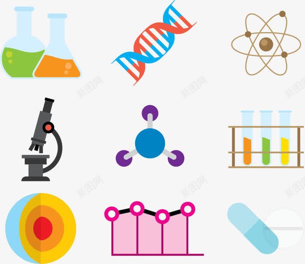 高中生物png免抠素材_88icon https://88icon.com DNA 显微镜 细胞核 试管架 高中教学