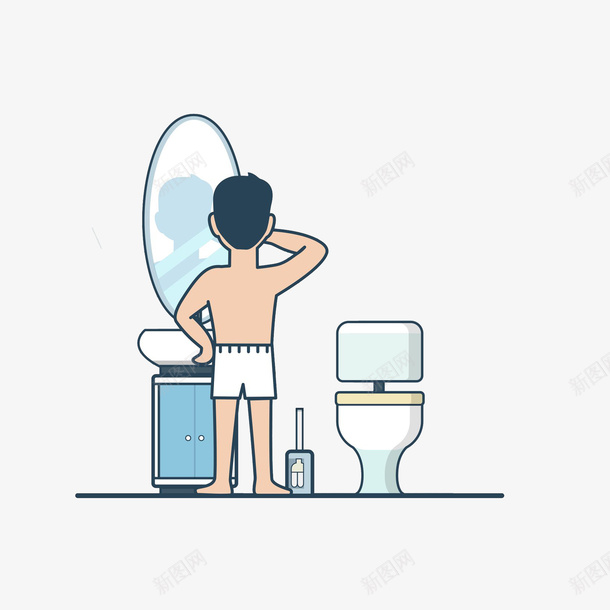 卡通清晨刷牙的男子psd免抠素材_88icon https://88icon.com 全国爱牙日 卡通浴室 卡通男子 清晨洁牙 镜子 马桶