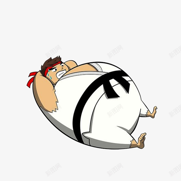 双手抱头做不了仰卧起坐的男子png免抠素材_88icon https://88icon.com 卡通 双手抱头 吃力 吃力表情 胖胖的男子 跆拳道服
