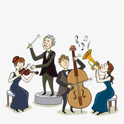 提琴手绘卡通演奏指挥乐队古典乐团免高清图片
