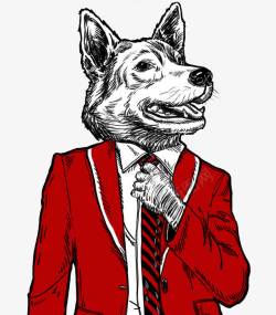 领带穿西装的小狗手绘图高清图片