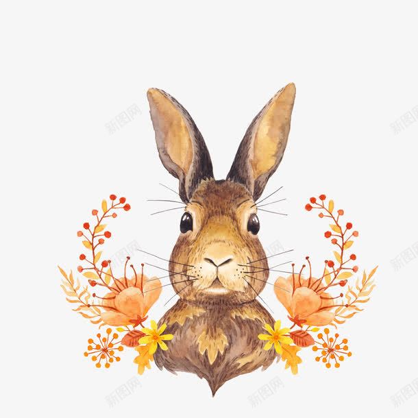 兔子花环png免抠素材_88icon https://88icon.com 一只 兔子 兔子简笔画 动物 卡通 手绘 枝条 简图 花朵