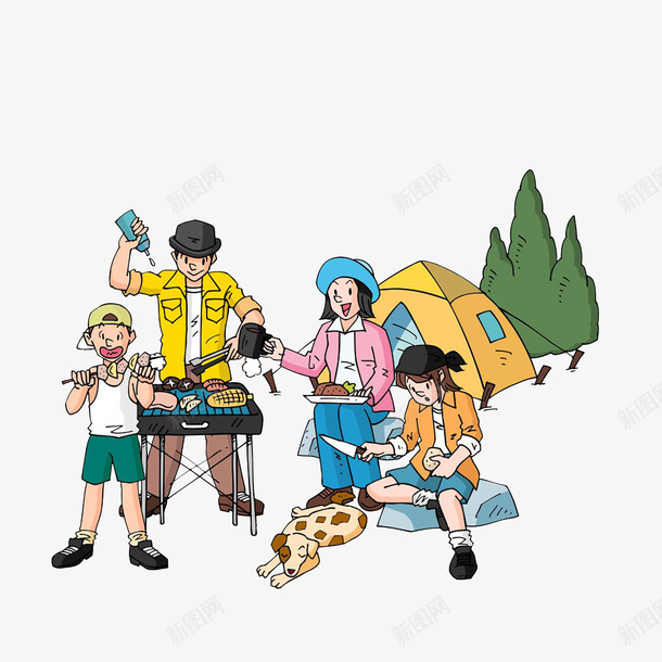卡通野外露营烧烤的朋友们png免抠素材_88icon https://88icon.com 卡通插画 朋友聚会 烧烤 郊游野餐 野外露营