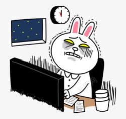 不要熬夜熬夜工作的卡通兔子高清图片