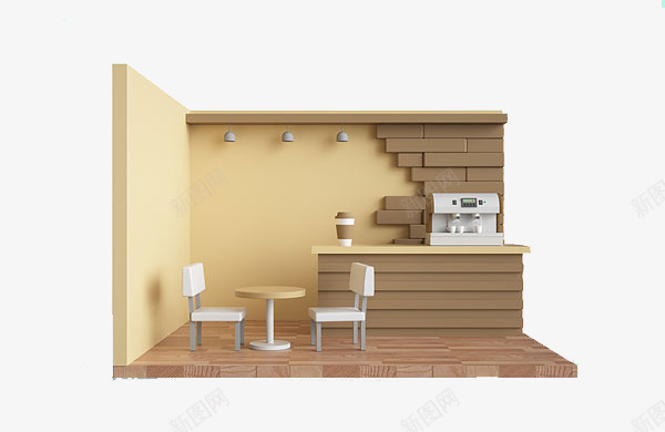 饮料店装修png免抠素材_88icon https://88icon.com 咖啡机 室内设计 房间模型 效果图 素色 装修模板 装饰