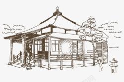 木质房子素描手绘木房东京建筑高清图片