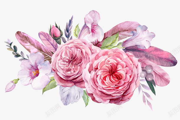 两朵粉色的花朵装饰png免抠素材_88icon https://88icon.com 叶子 喇叭花 手绘花朵 粉色花朵 羽毛 花卉 花朵 花朵装饰