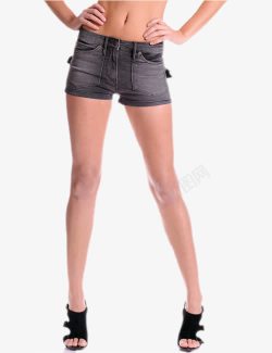 女性灰色短裤黑色凉鞋腿部特写素材