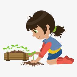 植树节女孩栽培树苗矢量图素材