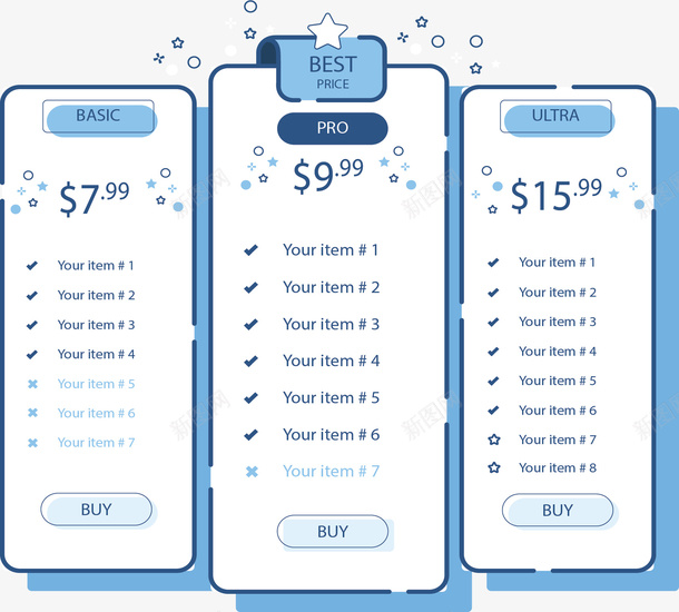 蓝色卡通价格表格矢量图ai免抠素材_88icon https://88icon.com 价格 价格表 价格表格 会员价格 矢量png 蓝色表格 矢量图