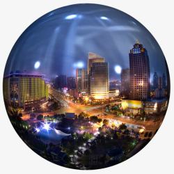 立体书里的城市水晶球里的漂亮城市夜景高清图片