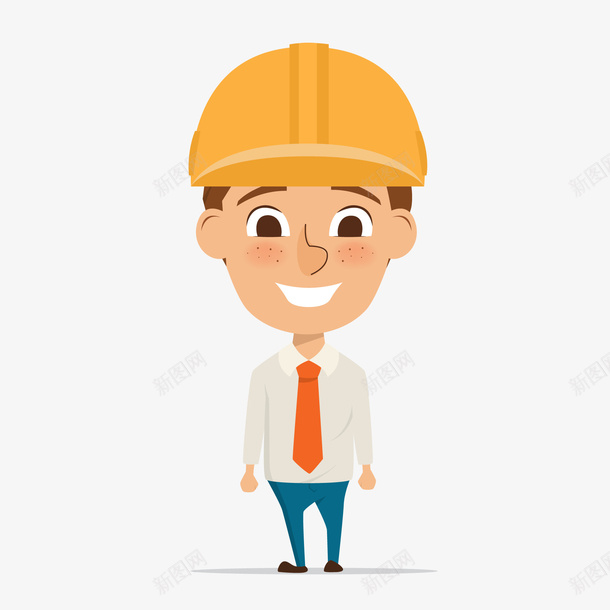 卡通手绘工地的工程师png免抠素材_88icon https://88icon.com 人物 土建工程师头像 安全帽 工程小人 工程师 帽子 微笑 领带