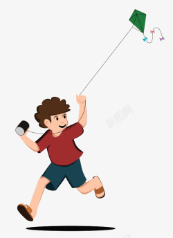 奔跑小孩拉线放风筝的男孩高清图片