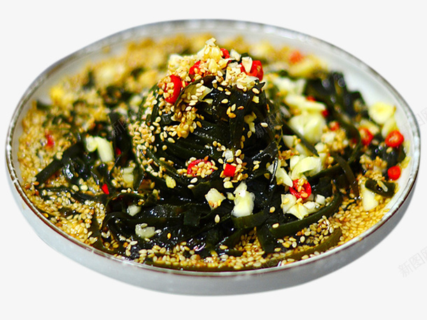 鲜辣蒜香油泼凉拌海带丝png免抠素材_88icon https://88icon.com 凉拌海带丝 油泼海带丝 红油海带丝 芝麻 蒜末 蒜瓣 辣椒