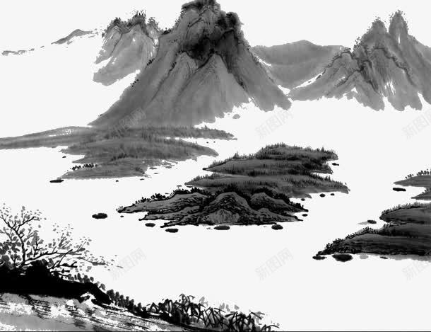 水墨画山石png免抠素材_88icon https://88icon.com 山川 水墨画 河流 画作 黑白