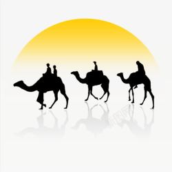 夕阳西下的骆驼剪影素材