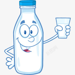 卡通牛奶瓶拿着杯子素材