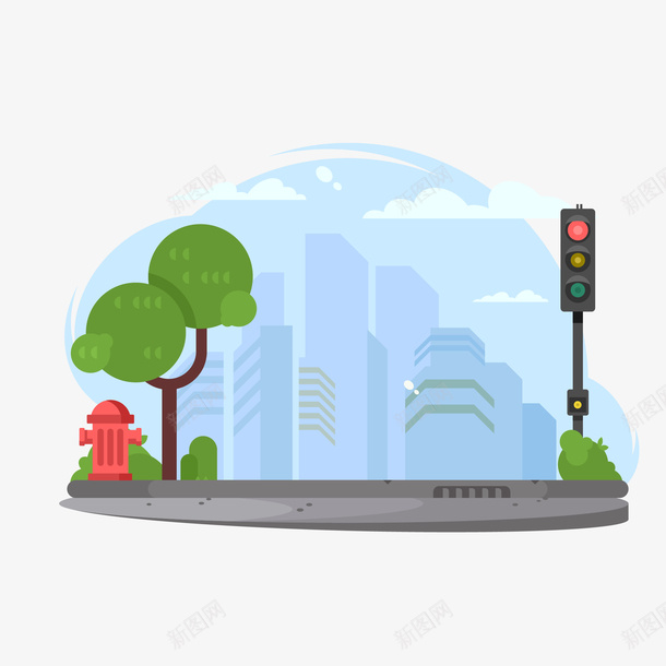 手绘时尚马路png免抠素材_88icon https://88icon.com png免抠图 创意 卡通 大楼 手绘 时尚 树木 红灯停绿灯行 红绿灯 马路