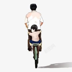 父子骑自行车骑着自行车的父子高清图片