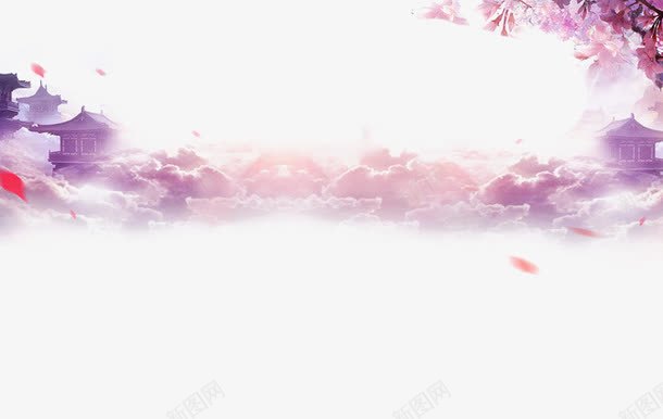 浪漫背景元素png免抠素材_88icon https://88icon.com 云彩 大树 房子 浪漫元素 紫色元素 背景装饰