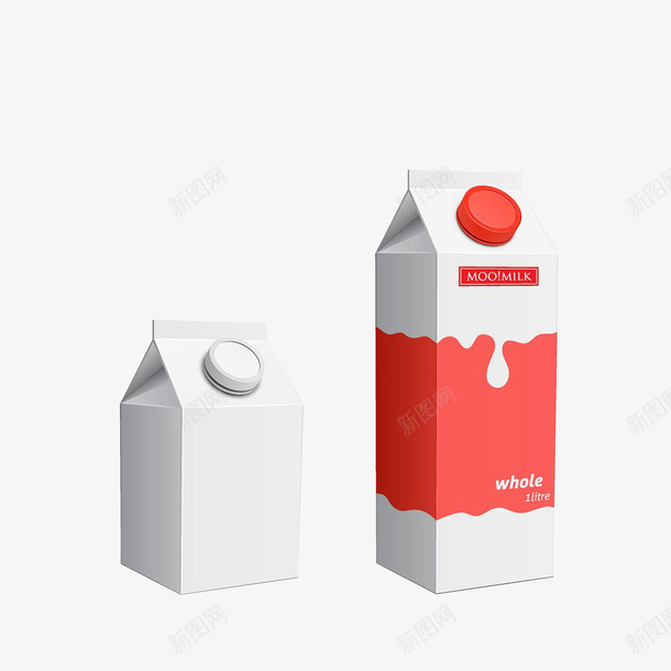 立体牛奶盒psd_88icon https://88icon.com 一盒牛奶 包装设计 大小容量包装盒 比大小 立体图 红色白色
