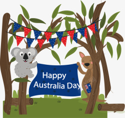 袋鼠考拉澳大利亚日矢量图素材