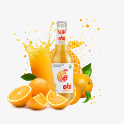 透明饮料瓶子新鲜黄色橙汁饮料高清图片
