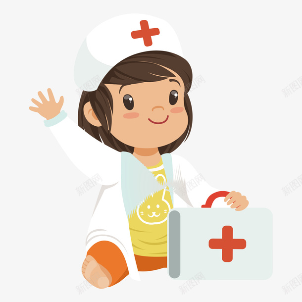 卡通儿童女护矢量图ai免抠素材_88icon https://88icon.com Q版医生 医生矢量 医药箱 女医生 女护士 手绘医生 矢量风格 红十字 矢量图