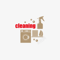 扁平化扫帚清洁标志卡通扁平化滚筒洗衣机清洁标矢量图高清图片