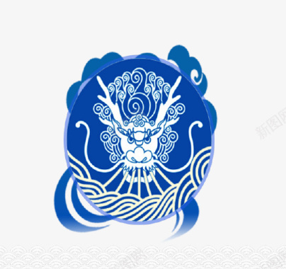 龙抬头蓝色创意龙王图标图标
