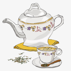 手绘平面茶具茶杯茶壶素材