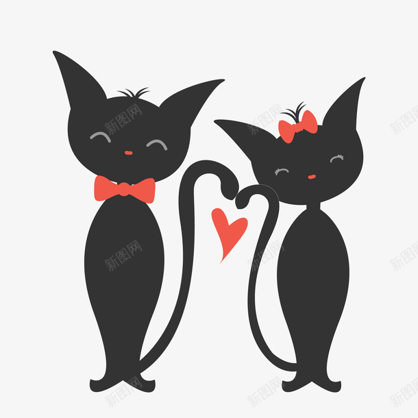 卡通可爱的猫咪情侣矢量图ai免抠素材_88icon https://88icon.com 动物设计 卡通 宠物设计 情侣设计 黑色猫咪 矢量图